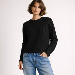 Quince Black Ribbed Crew Neck Sweater
